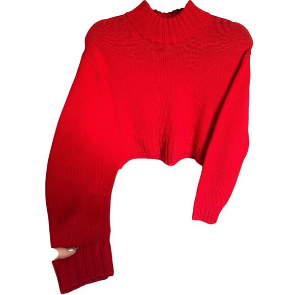 Aritzia Wilfred Free Harper Sweater Merino Wool Turtleneck Bright Red Size Small - Picture 3 of 13